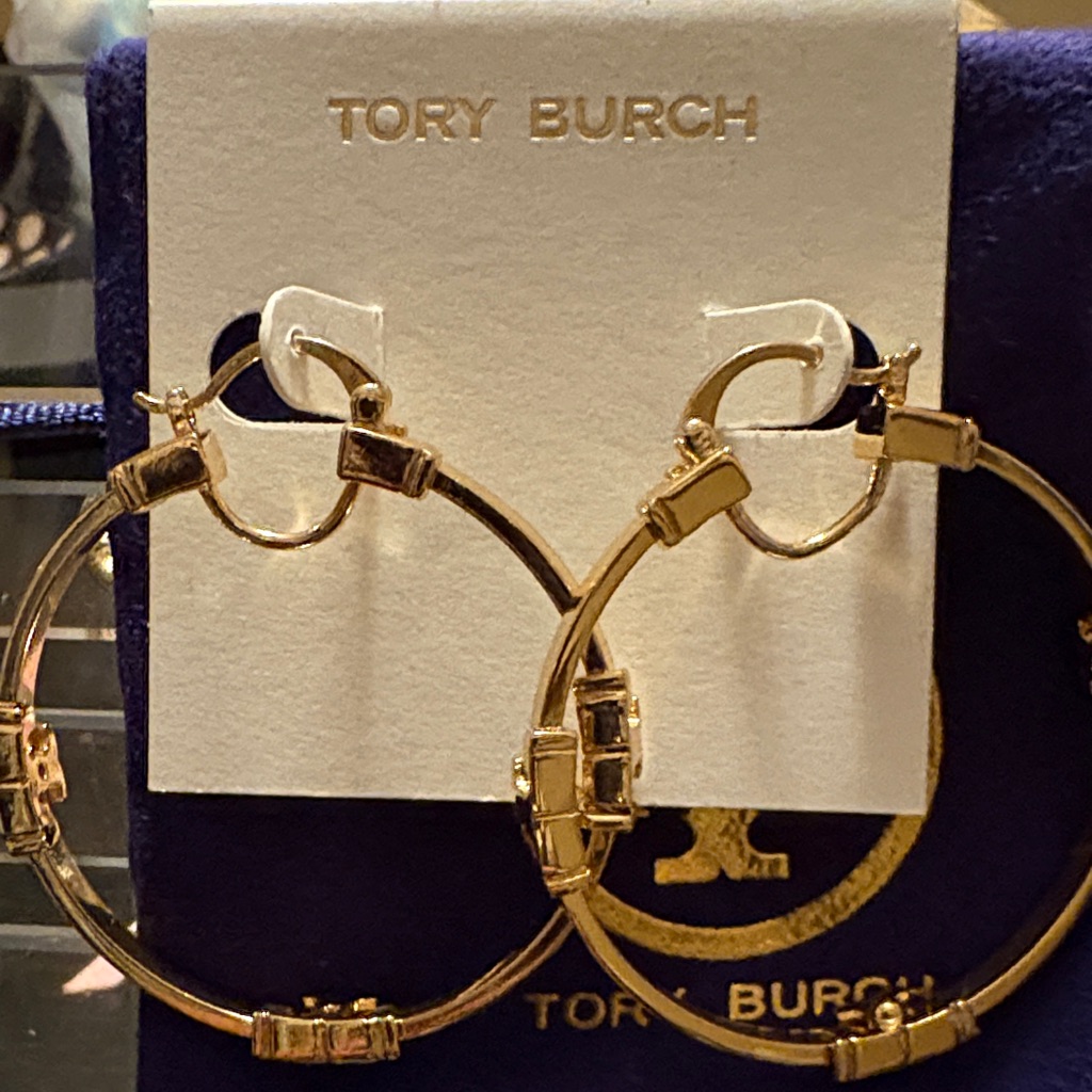 Tory Burch Large Gold Tone Hoop Pierced Earrings 65$